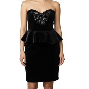 80's Vintage Gunne Sax Jessica McClintock Black Velvet Peplum Dress Bow Sequin